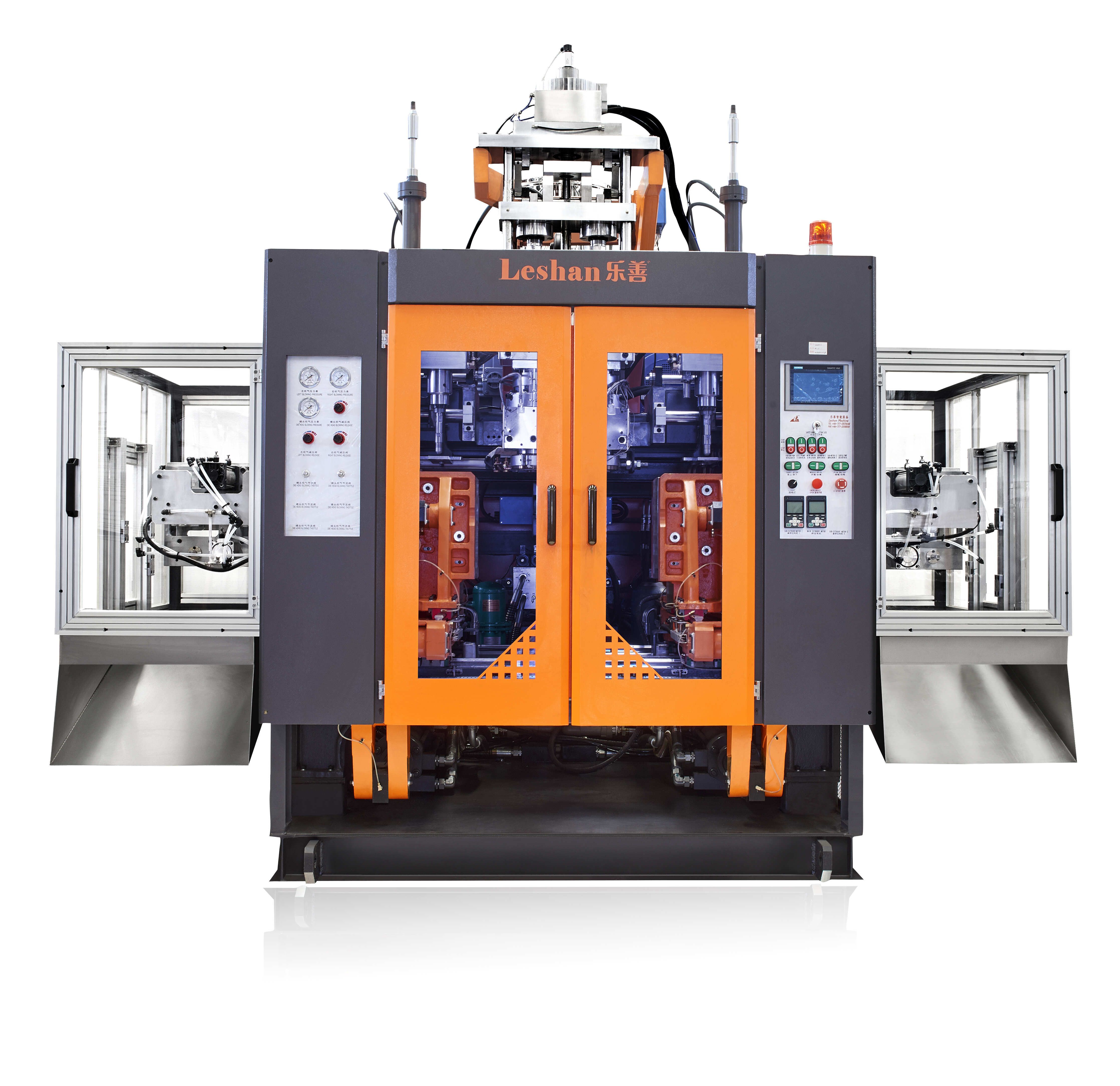 What are the key components of a continuous extrusion blow molding machine?